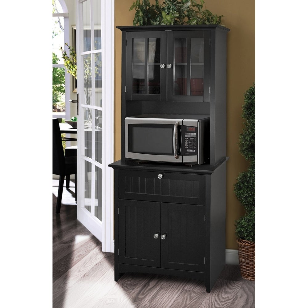 OS Home and Office Buffet and Hutch with Framed Glass Doors and Drawer - Black