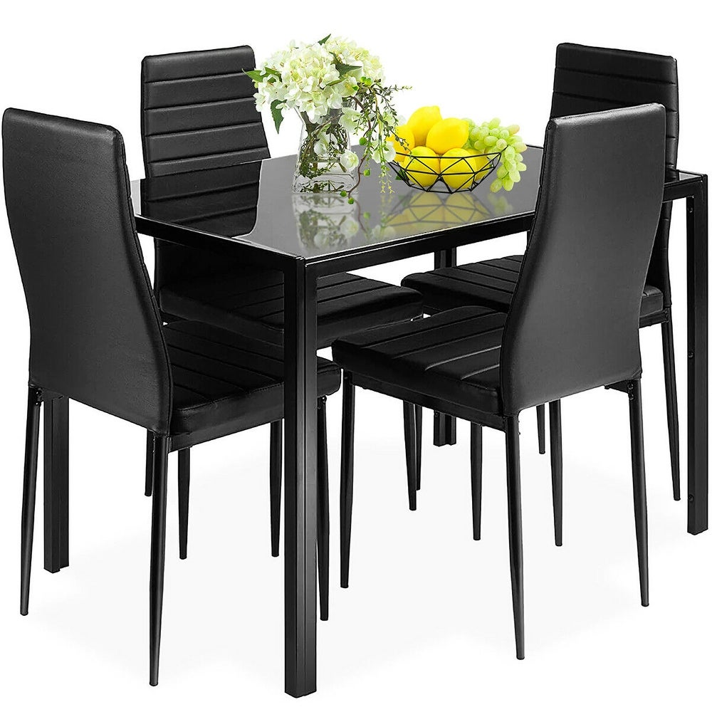Costway 5 Piece Kitchen Dining Set Glass Metal Table and 4 Chairs